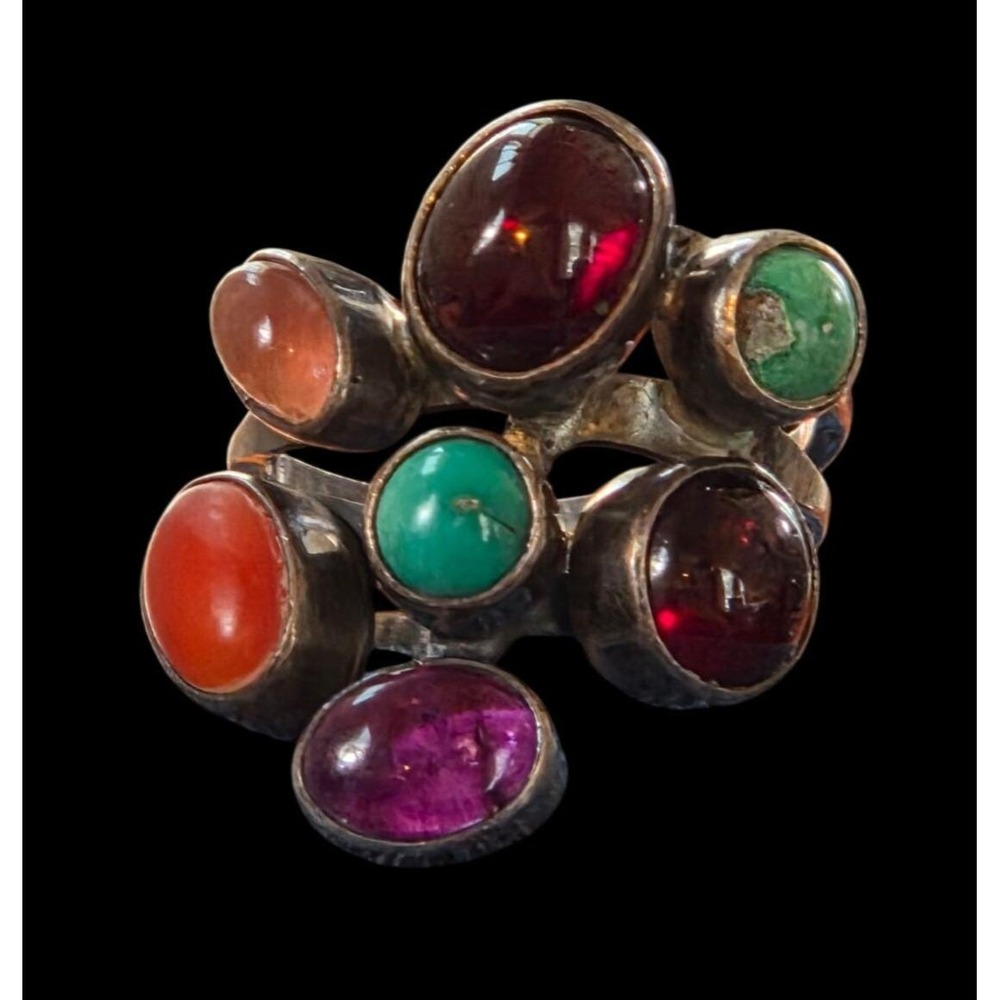 Nakai Navajo Sterling Silver Multi-Stone Inlay Ring Vintage Size 5.5 Handcrafted